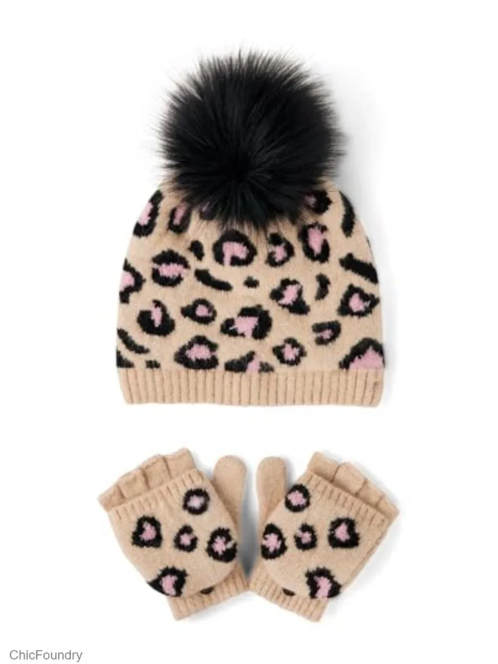 Girls Winter Hat and Mittens Cold Weather Set - Acrylic Knit